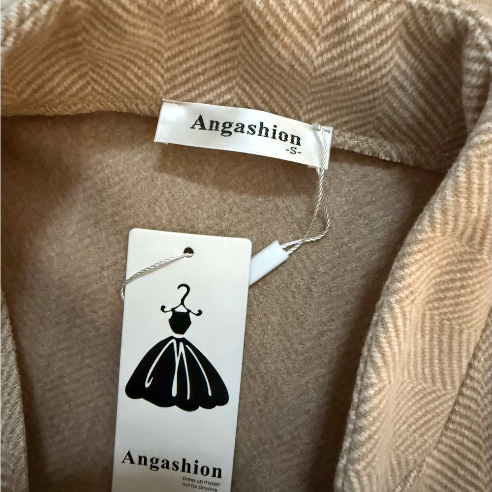 Angashion Women’s Coat, Stand Collar Open Front Overcoat with Zipper Pockets - Picture 4 of 4
